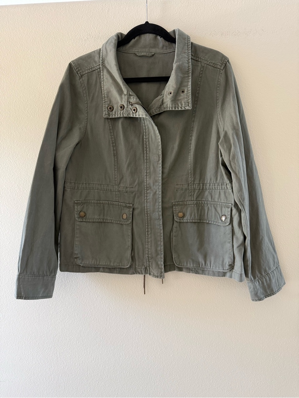 Aeropostale Women’s Green Utility Military Jacket Pockets Zip/Snap